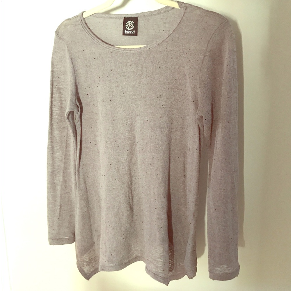 Bobeau Long Sleeve Top with Uneven Edges